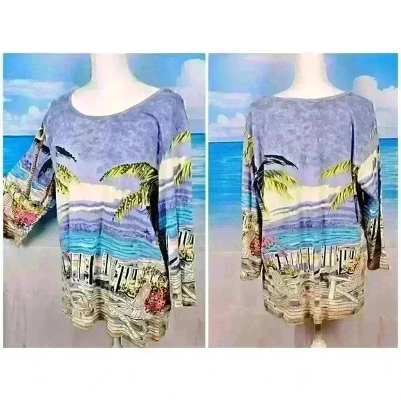 Blair Tops - BLAIR Beach PRINT Travel Shirt TUNIC Top 3/4 Sleeve Lightweight STRETCH size XL